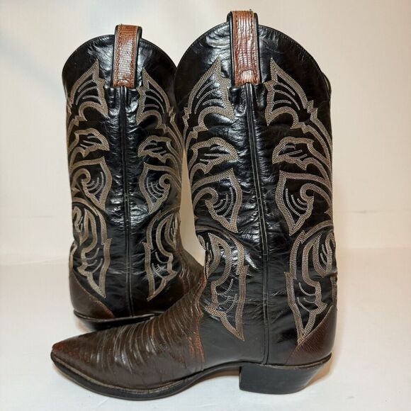 Tony Lama Lizard Cowboy Boots Men's Size 8 D 8573 Round Toe Western Cowboy - Picture 3 of 9